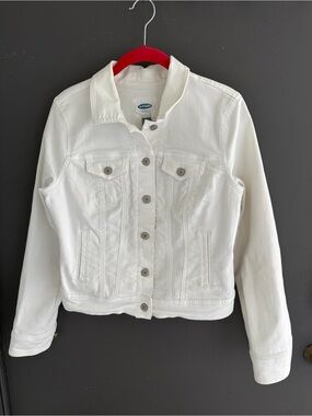 Old Navy White Denim Jacket with Button-Front Size S Summer Coastal Beach Resort